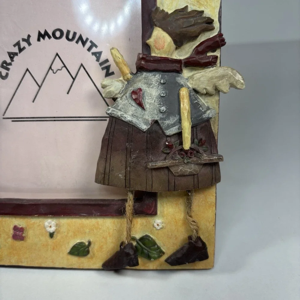 Vtg Crazy Mountain Resin Picture Frame Country Folk Art Angel Birdhouses 3D
